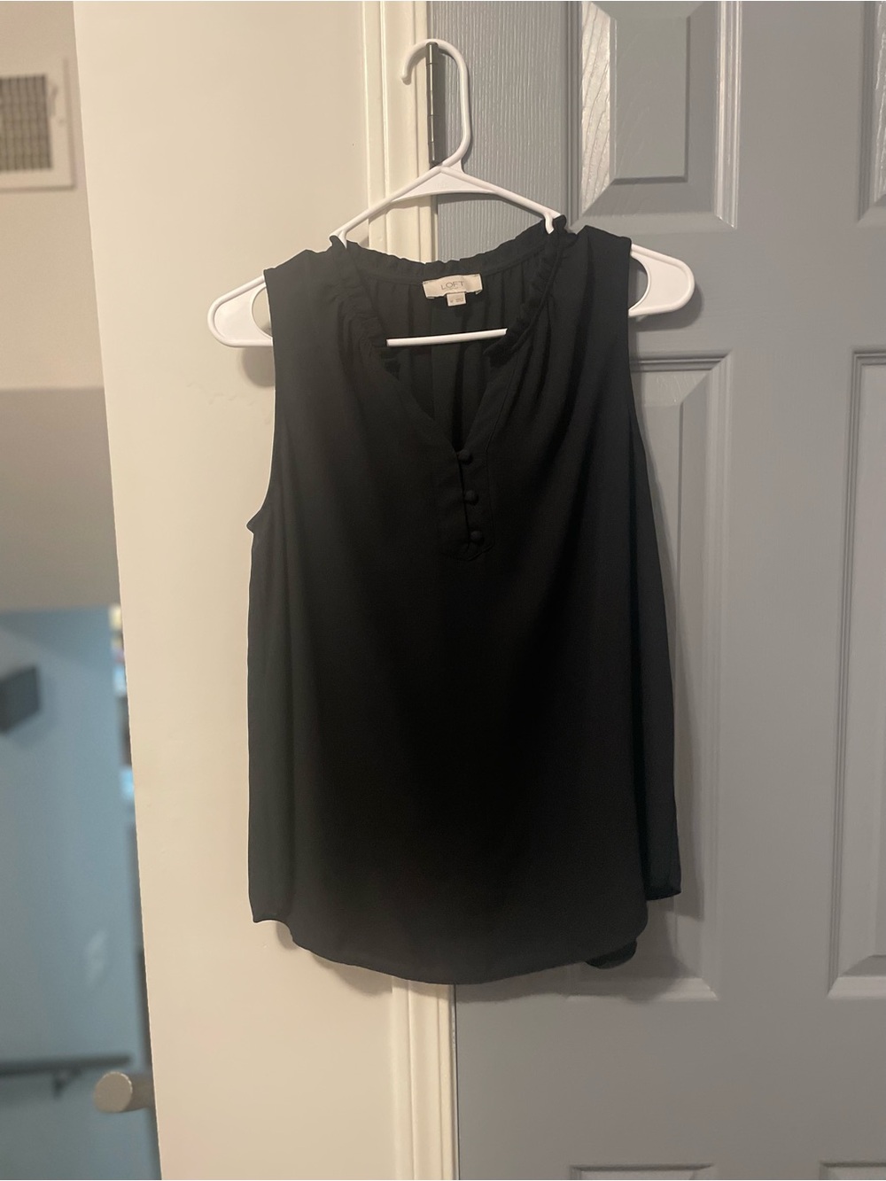 LOFT Black Sleeveless V-Neck Button Tank